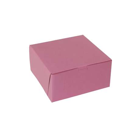 BOXIT Boxit 8"x4"x4" Strawberry Pink 1 Piece Cornerlock Bakery Box, PK200 844B-195
